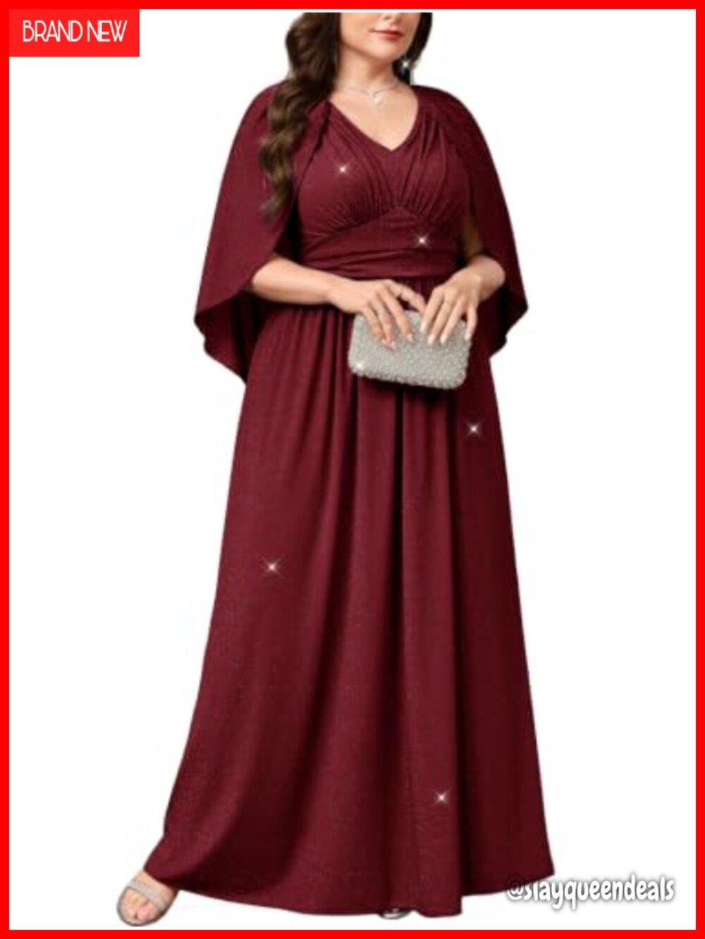 Womens Plus Size Formal Maxi Dress Cape Sleeve V Neck Evening Gown